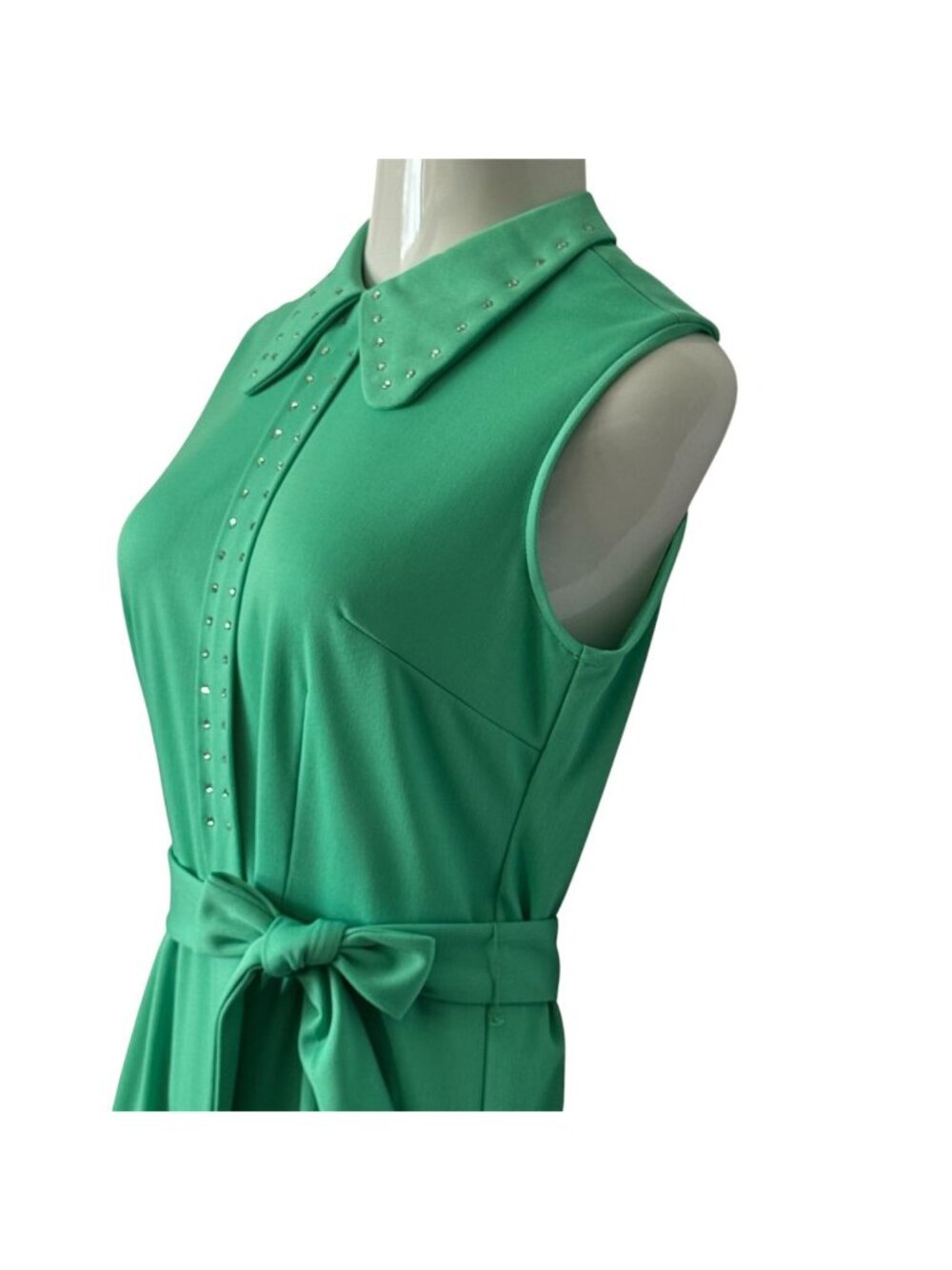 Vintage Womens Green Sleeveless Maxi Dress W/ Studded Collar & Belt - Picture 7 of 16